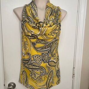 Sunny Leigh Yellow Paisley Cowl Neck Sleeveless Top